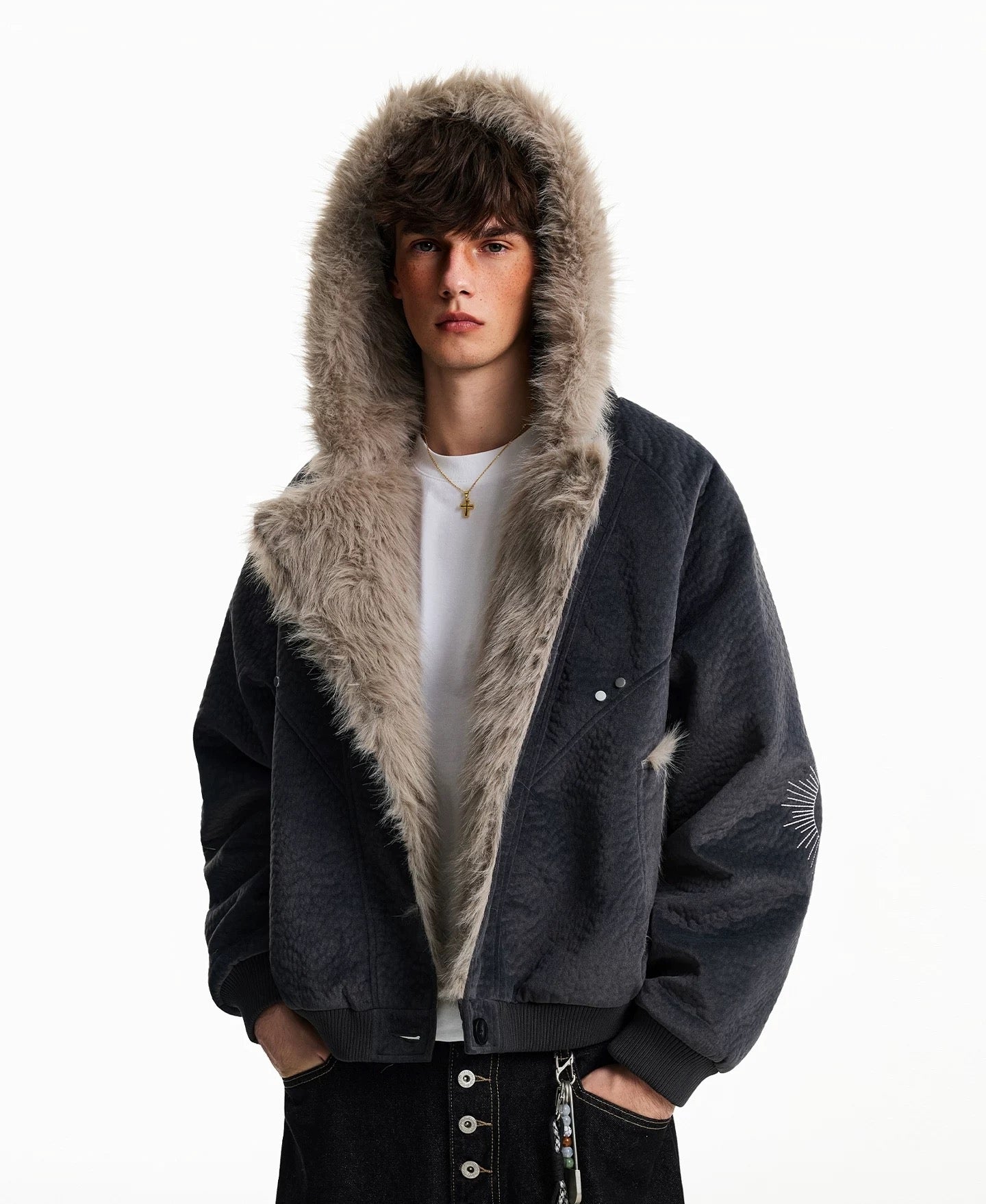 American Vintage Faux Rabbit Fur Hooded Jacket FE0080