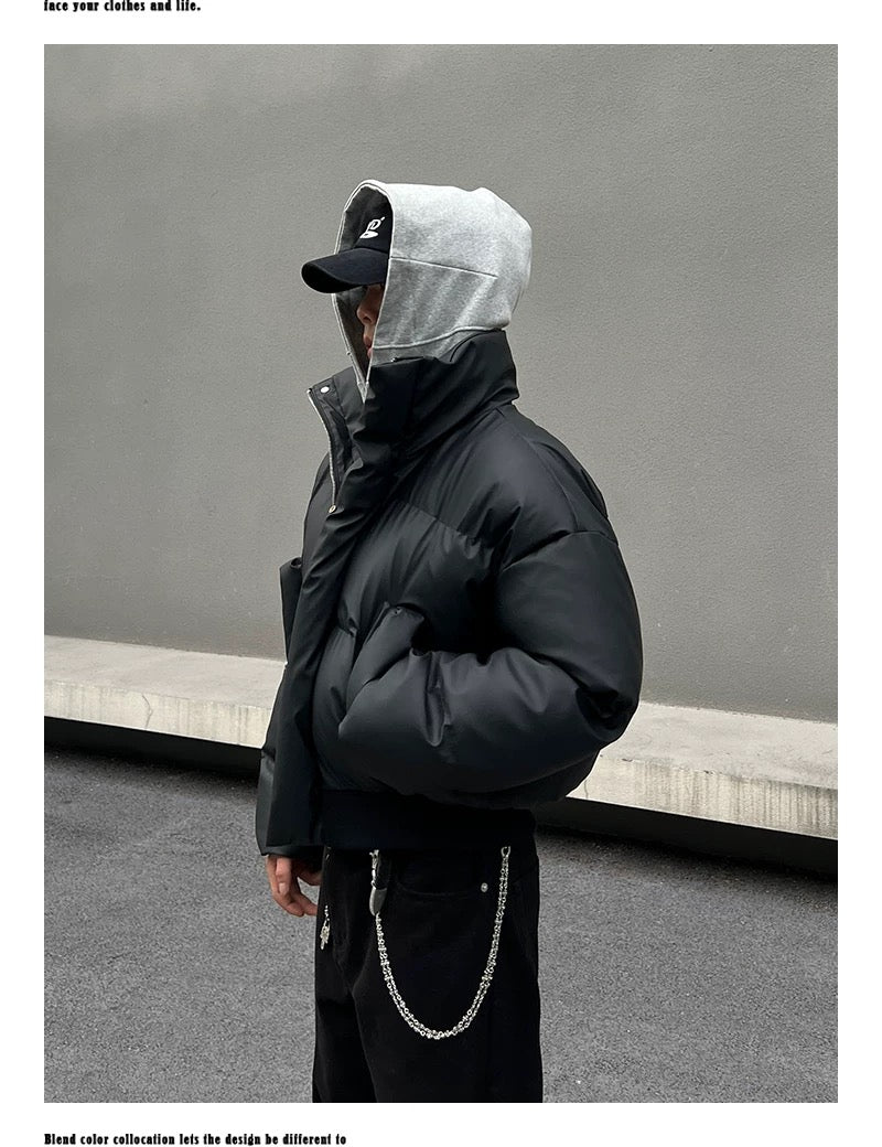 Men’s Clean Fit Short Puffer Jacket – American Minimal Street Winter Coat FE0310