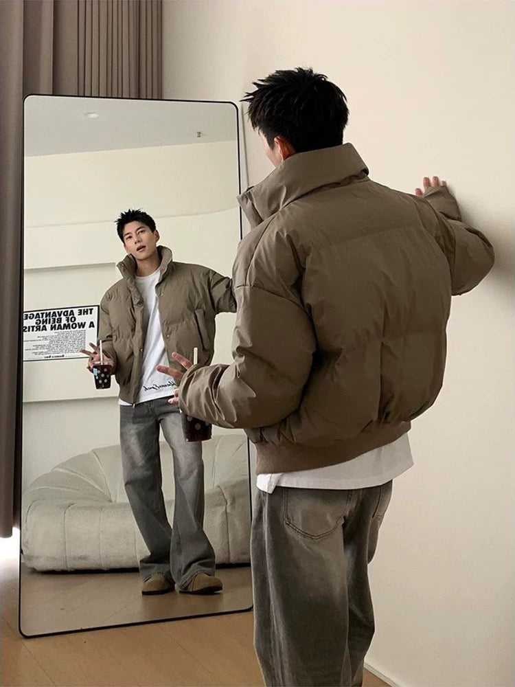 Men’s Short Stand Collar Down Jacket – Minimal Clean Fit Streetwear Puffer FE0047