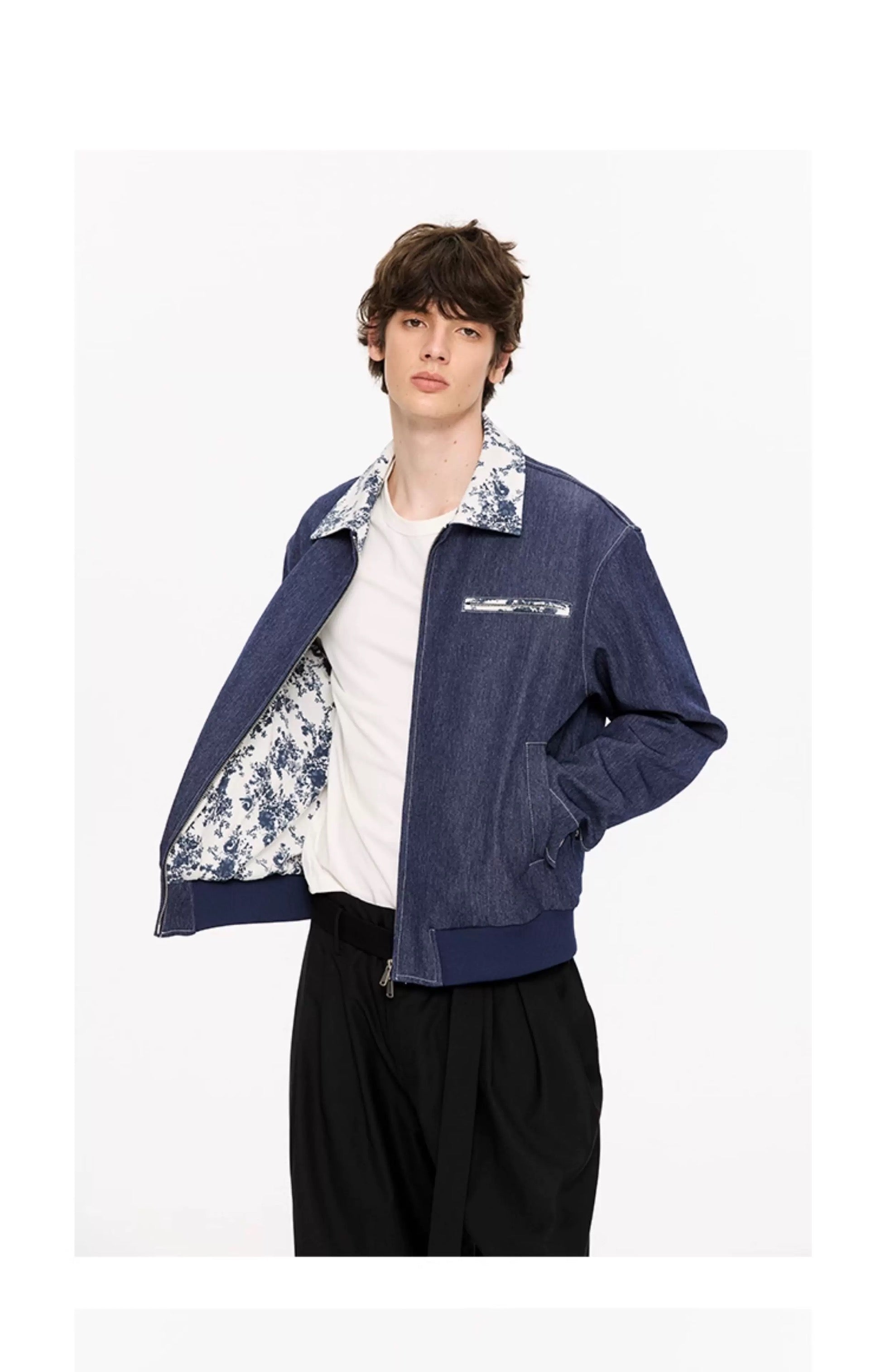Men’s Contrast Collar Dyed Jacket with Floral Lining – American Vintage Street Outerwear FE0031