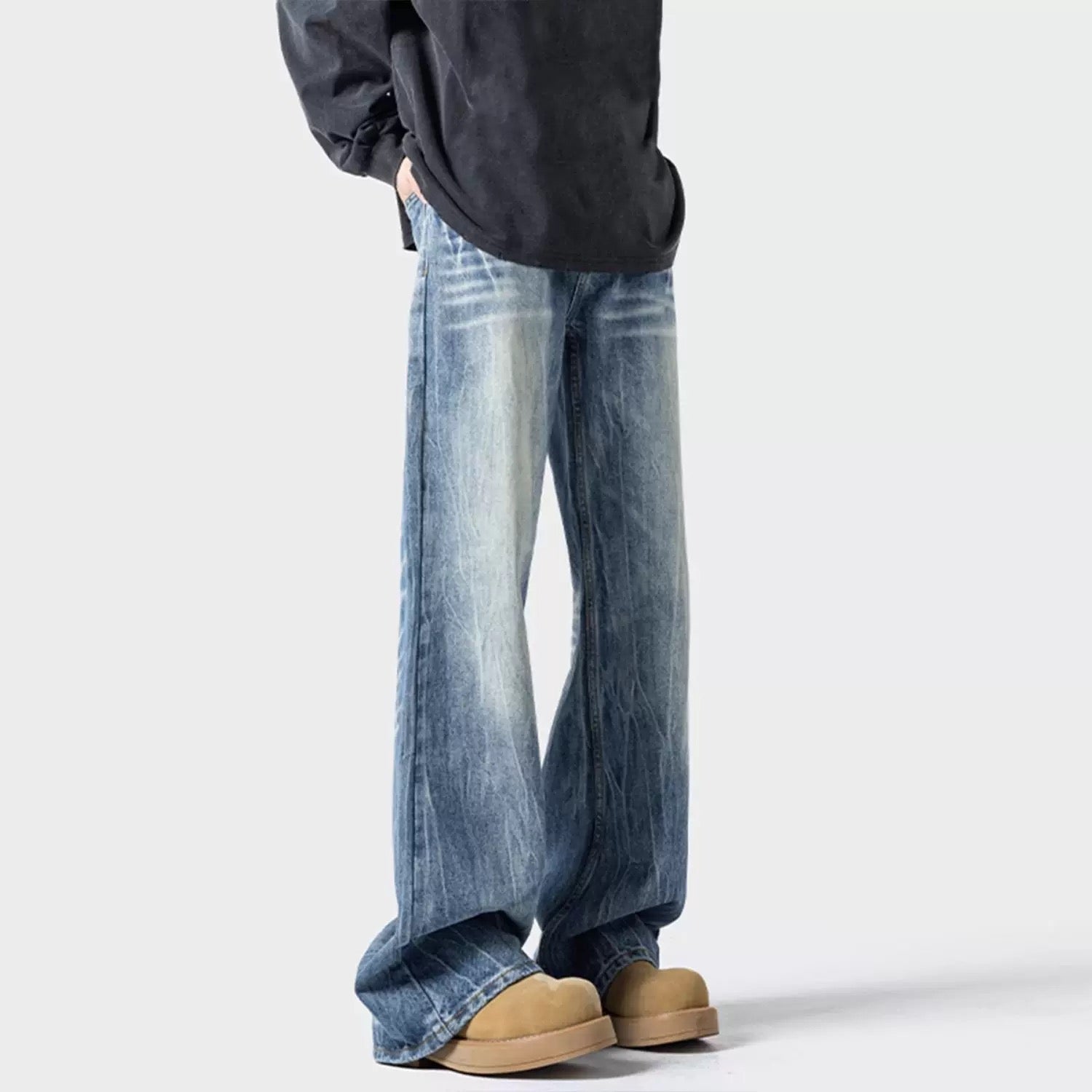 Men’s Lightning Flare Jeans – American Retro Street Denim Pants FE0304
