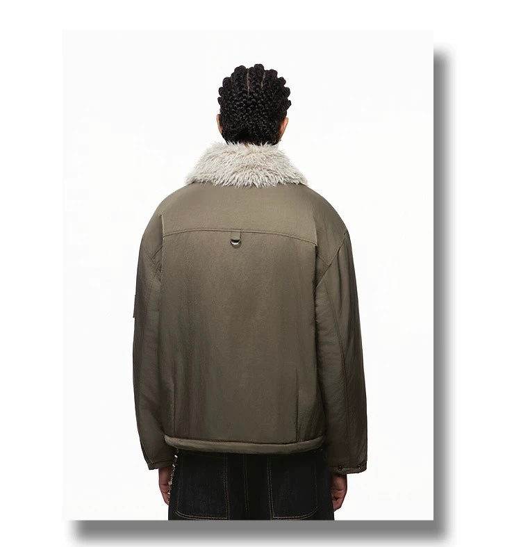 Men’s Detachable Fur Collar Padded Jacket – American Retro Winter Street Outerwear FE0040