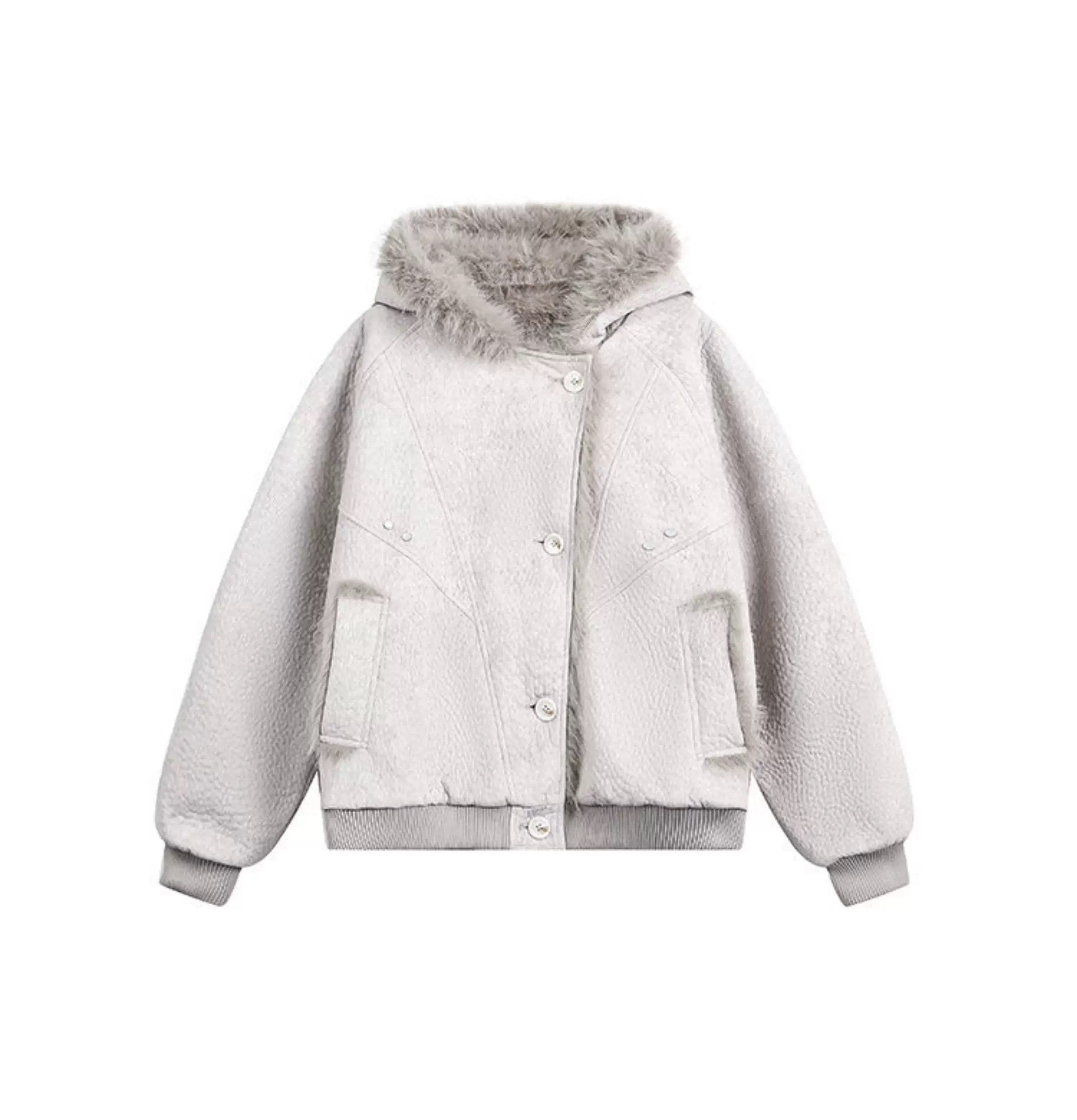 American Vintage Faux Rabbit Fur Hooded Jacket FE0080