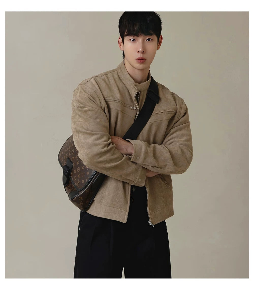 American Stand Collar Jacket – Vintage Streetwear Short Coat for Men FE0340