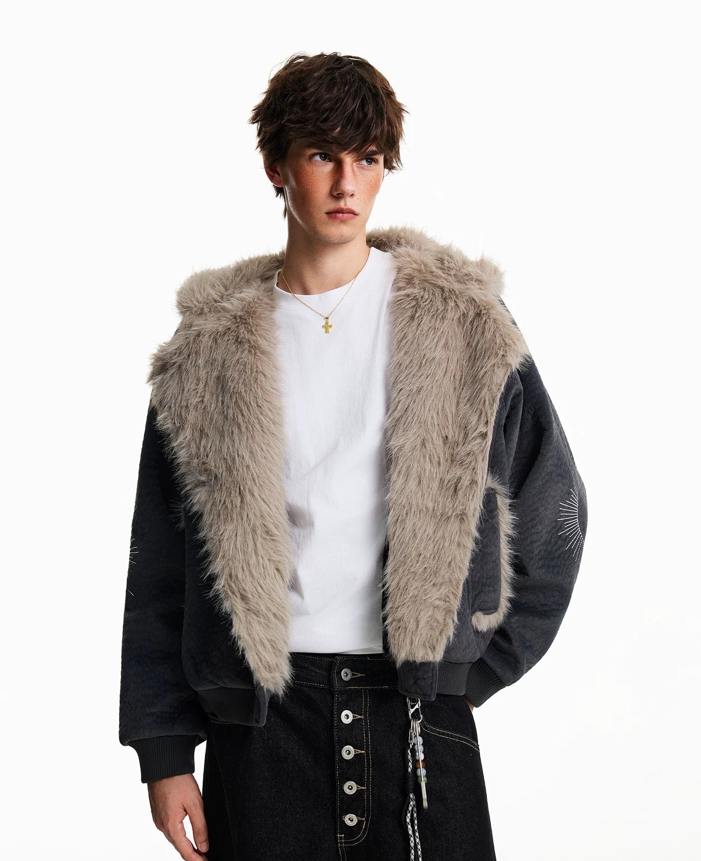 American Vintage Faux Rabbit Fur Hooded Jacket FE0080