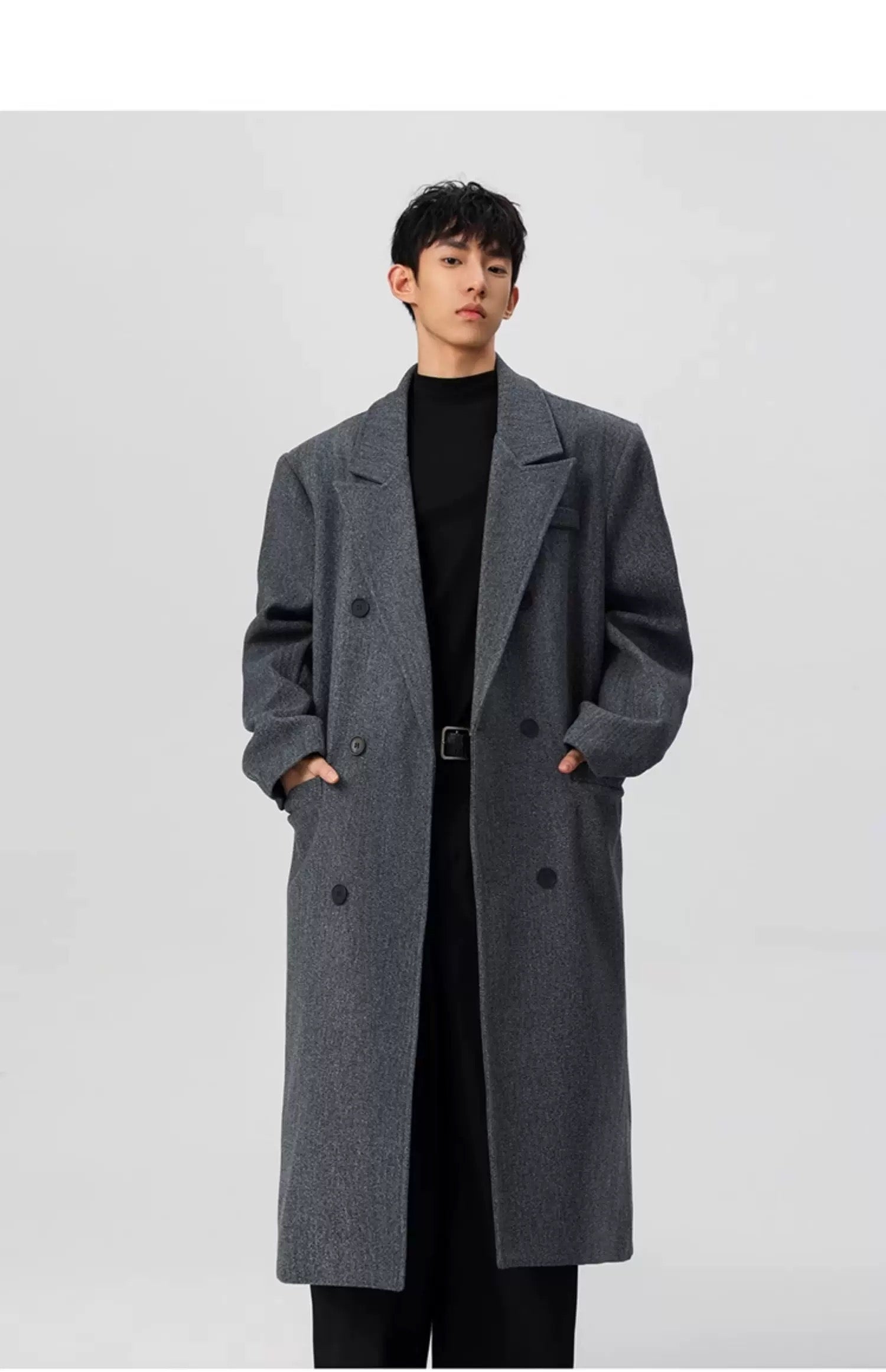 Men’s Long Wool Overcoat – American Vintage Street Tailored Winter Coat FE0300