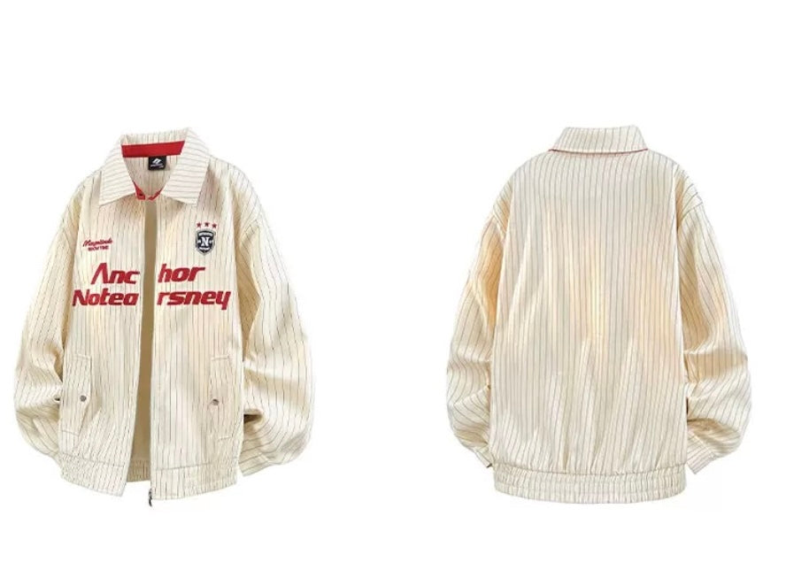 Men’s Striped Embroidered Jacket – Vintage American Streetwear Baseball Outerwear FE0321