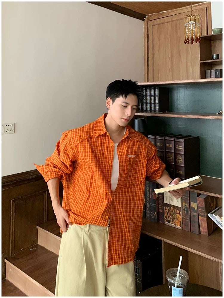 American Streetwear Orange Plaid Shirt FE0352