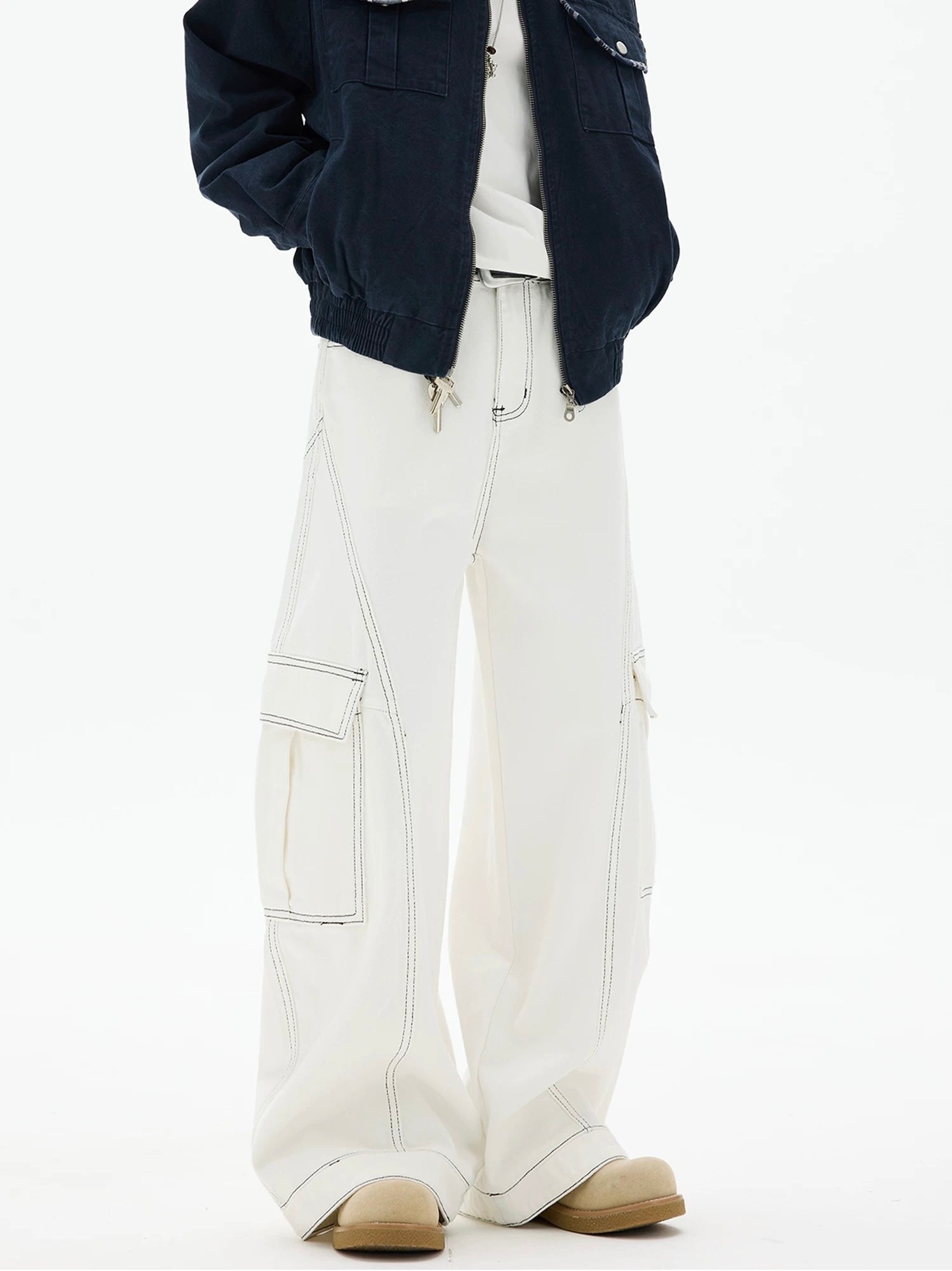 American Curved Wide-Leg Streetwear Trousers FE0297