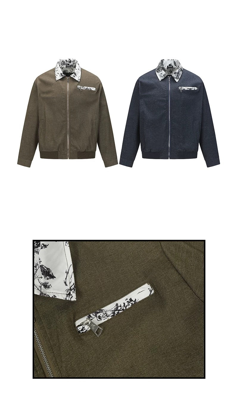 Men’s Contrast Collar Dyed Jacket with Floral Lining – American Vintage Street Outerwear FE0031