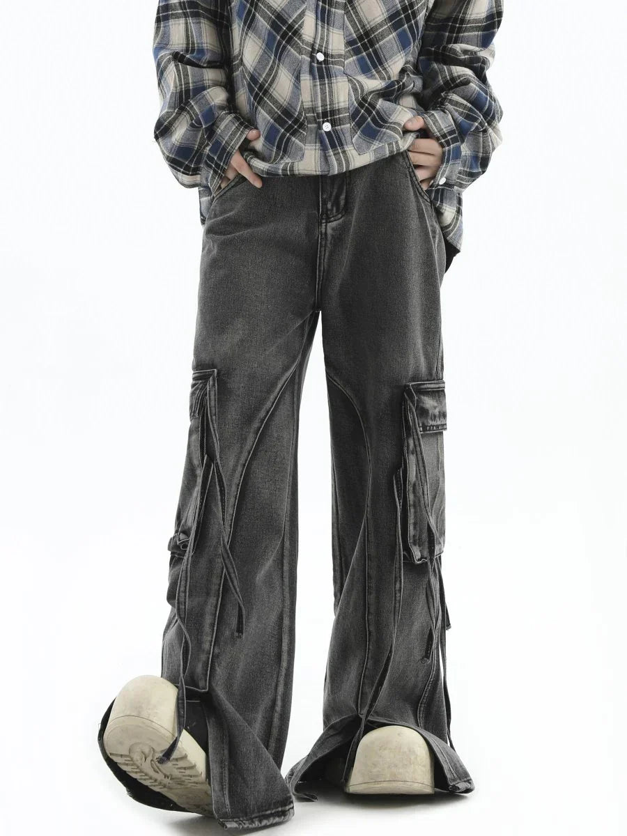 MULTI-POCKET LOOSE STRAIGHT LONG JEANS FE0403