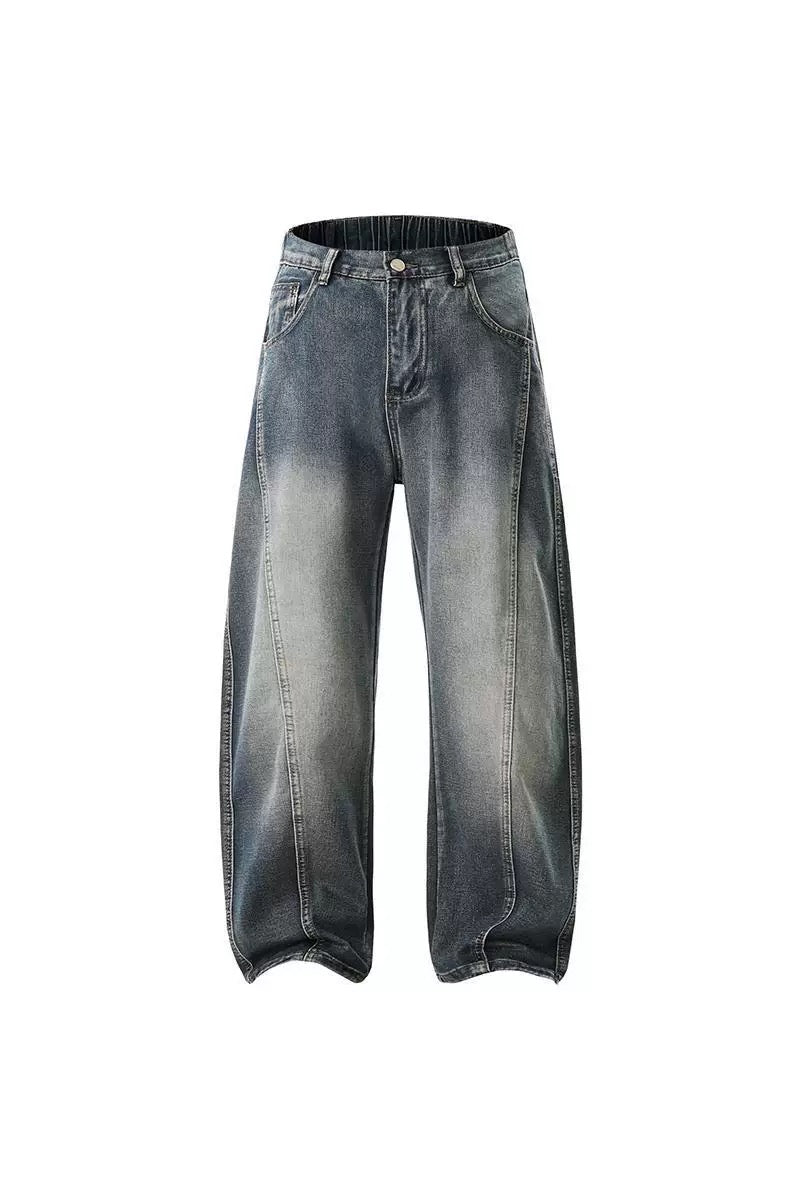 Men’s Retro Arc Panel Loose-Fit Denim Jeans FE0081