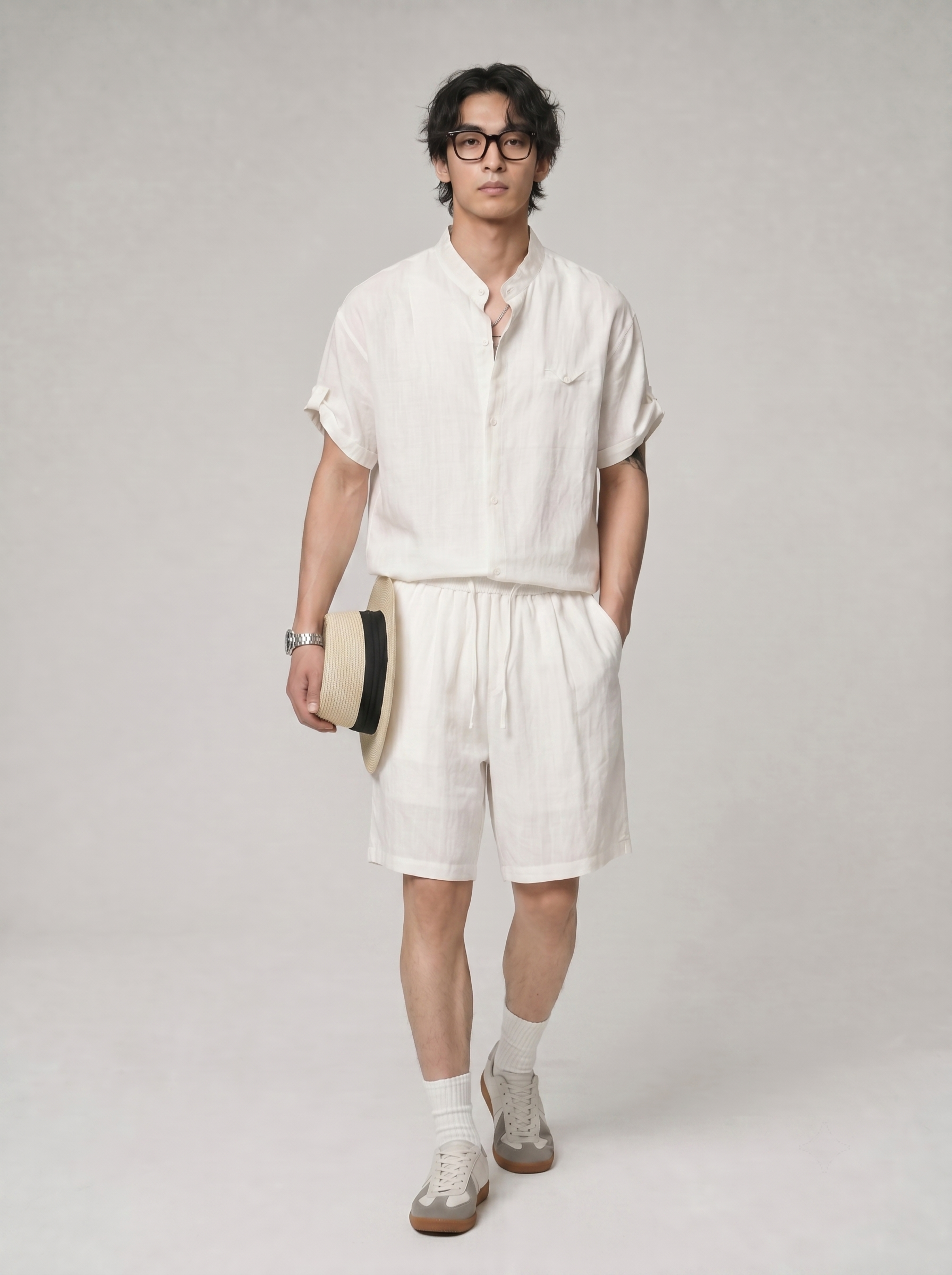 Men's Resort Wear Set - Lyocell Short Sleeve Vacation Outfit FE0716