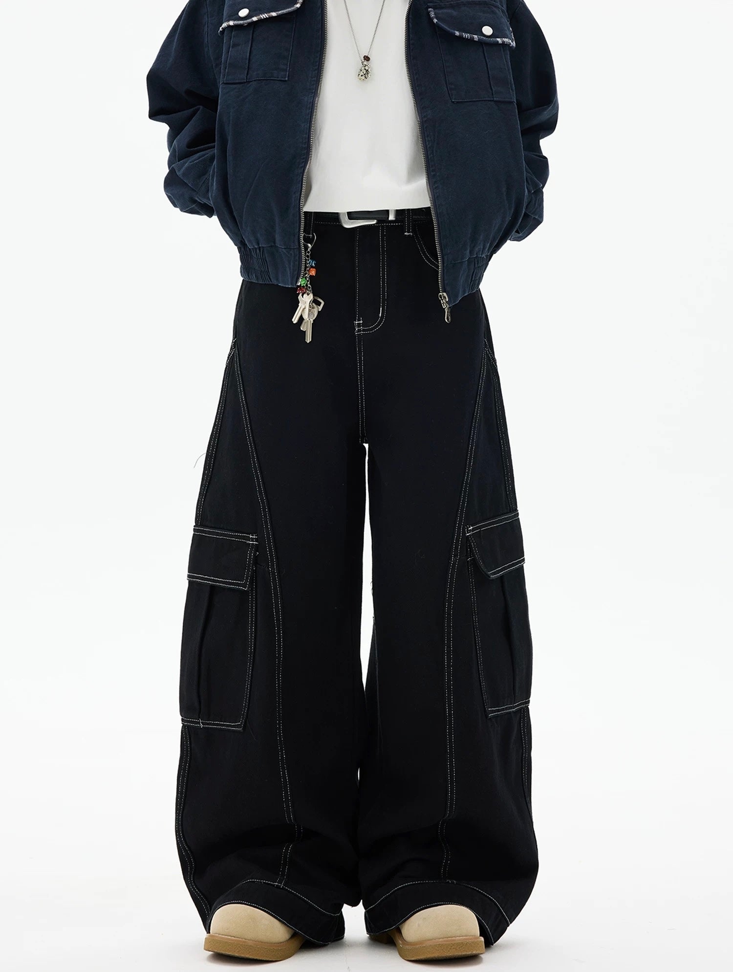 American Curved Wide-Leg Streetwear Trousers FE0297