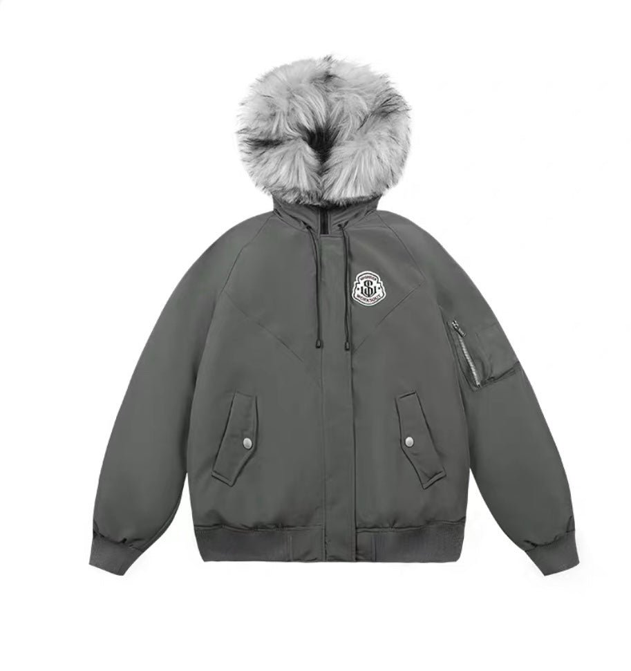 Detachable Fur Hooded Parka – Vintage American Winter Cotton Jacket FE0345