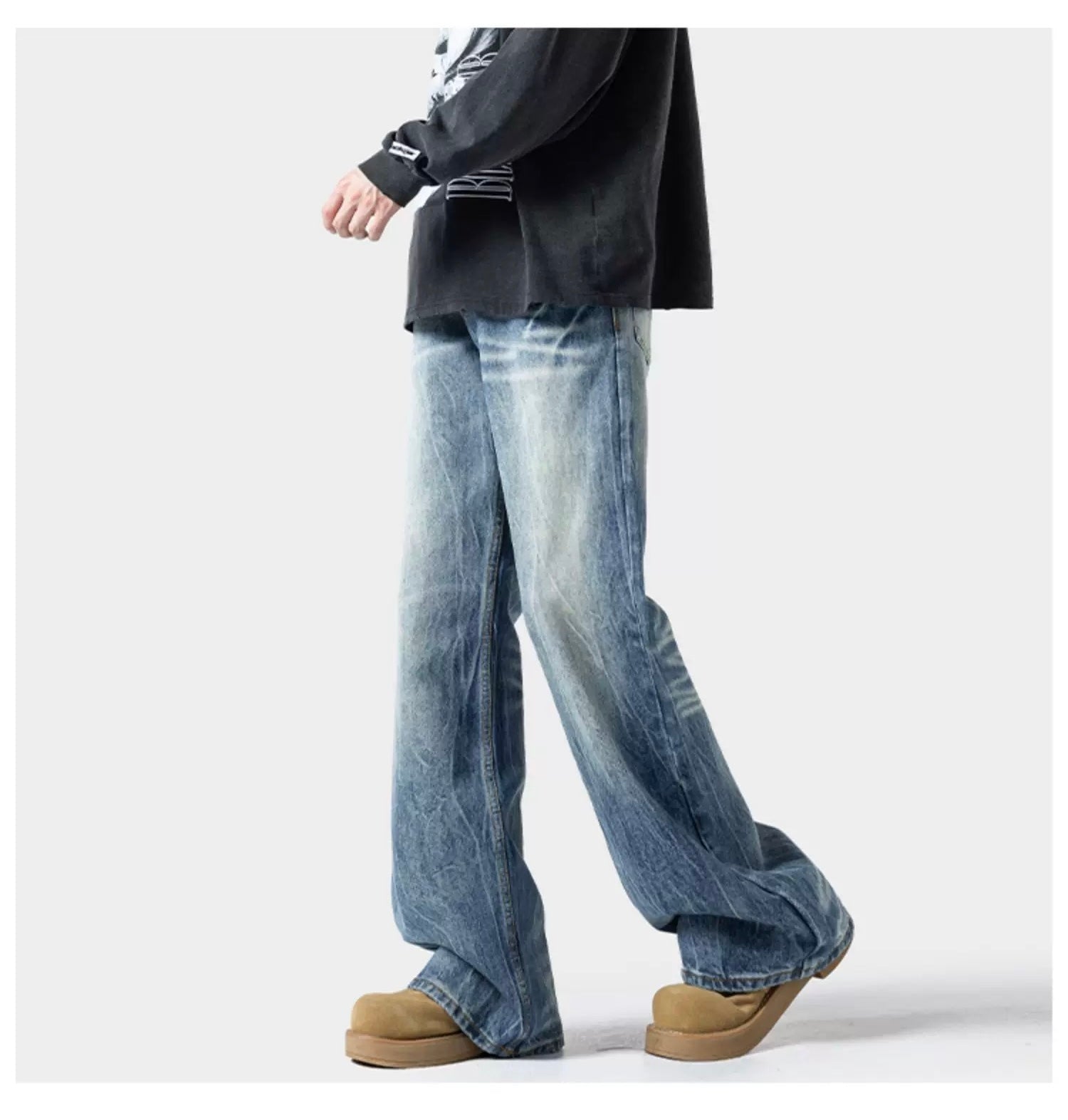 Men’s Lightning Flare Jeans – American Retro Street Denim Pants FE0304