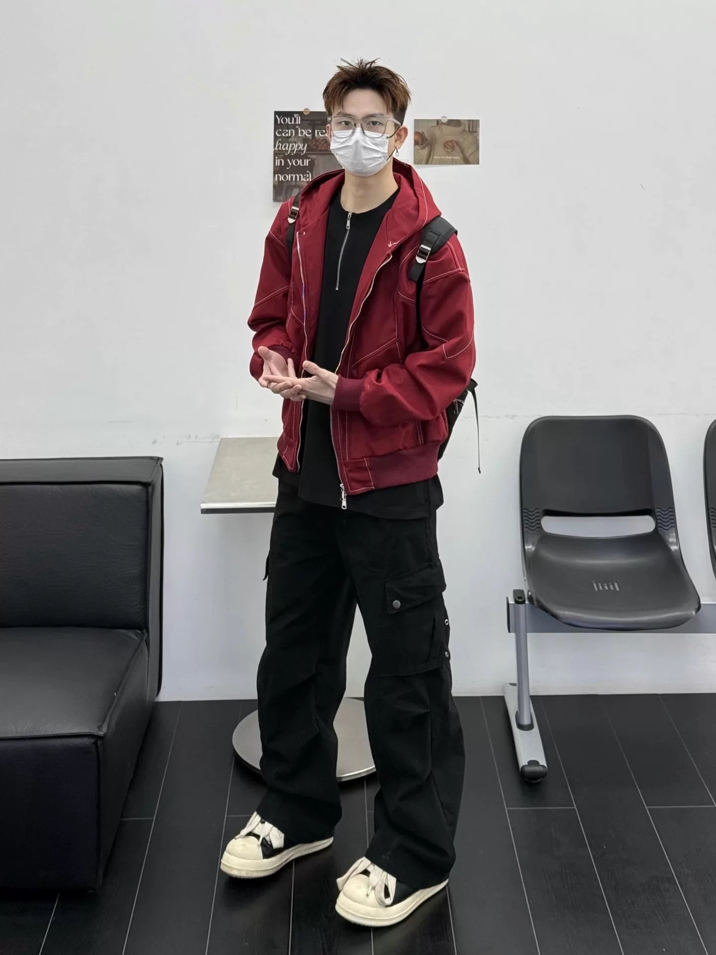 Men’s Red Contrast Stitch Hooded Jacket – Streetwear Short Outerwear Coat FE0318