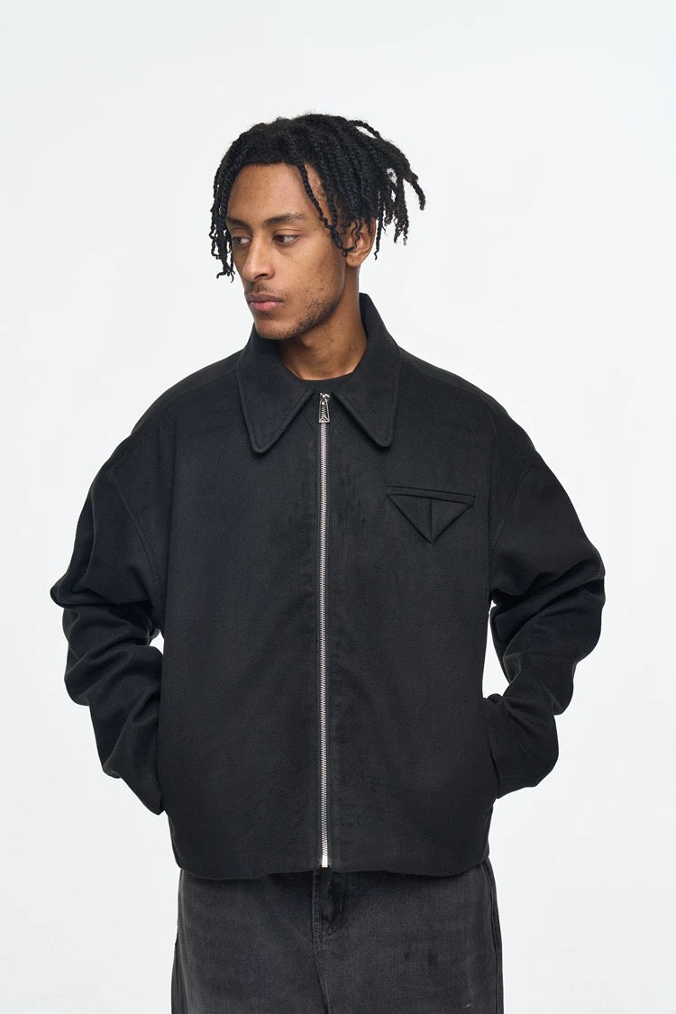 Men’s Retro Boxy Zip-Up Jacket – American Vintage Cropped Street Outerwear FE0035