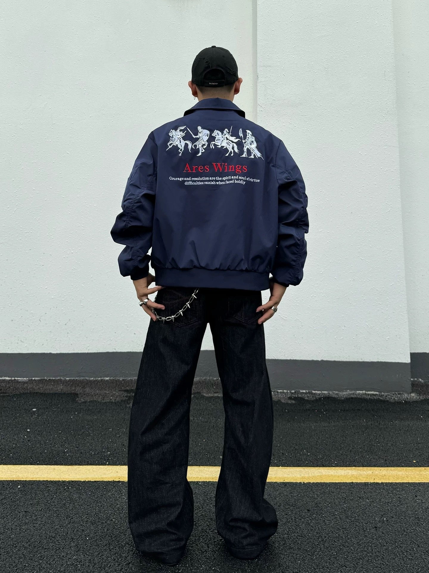 Men’s Embroidered Warhorse Letterman Bomber Jacket – American Street Vintage Flight Jacket FE0004