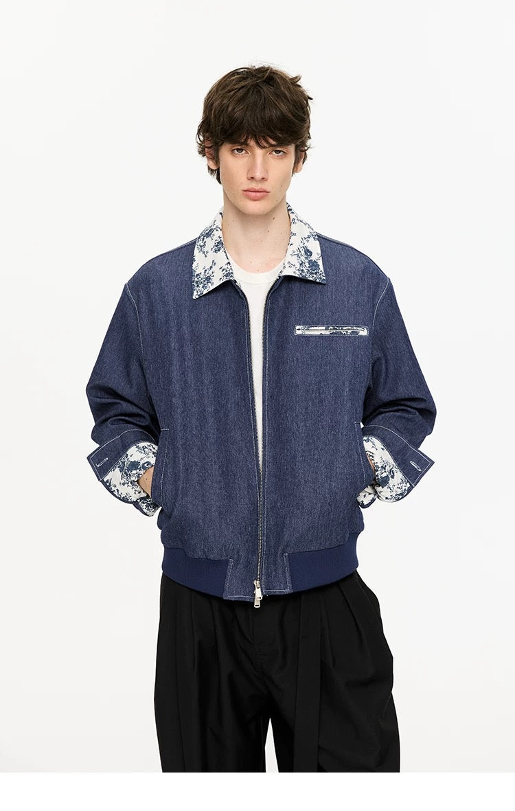 Men’s Contrast Collar Dyed Jacket with Floral Lining – American Vintage Street Outerwear FE0031