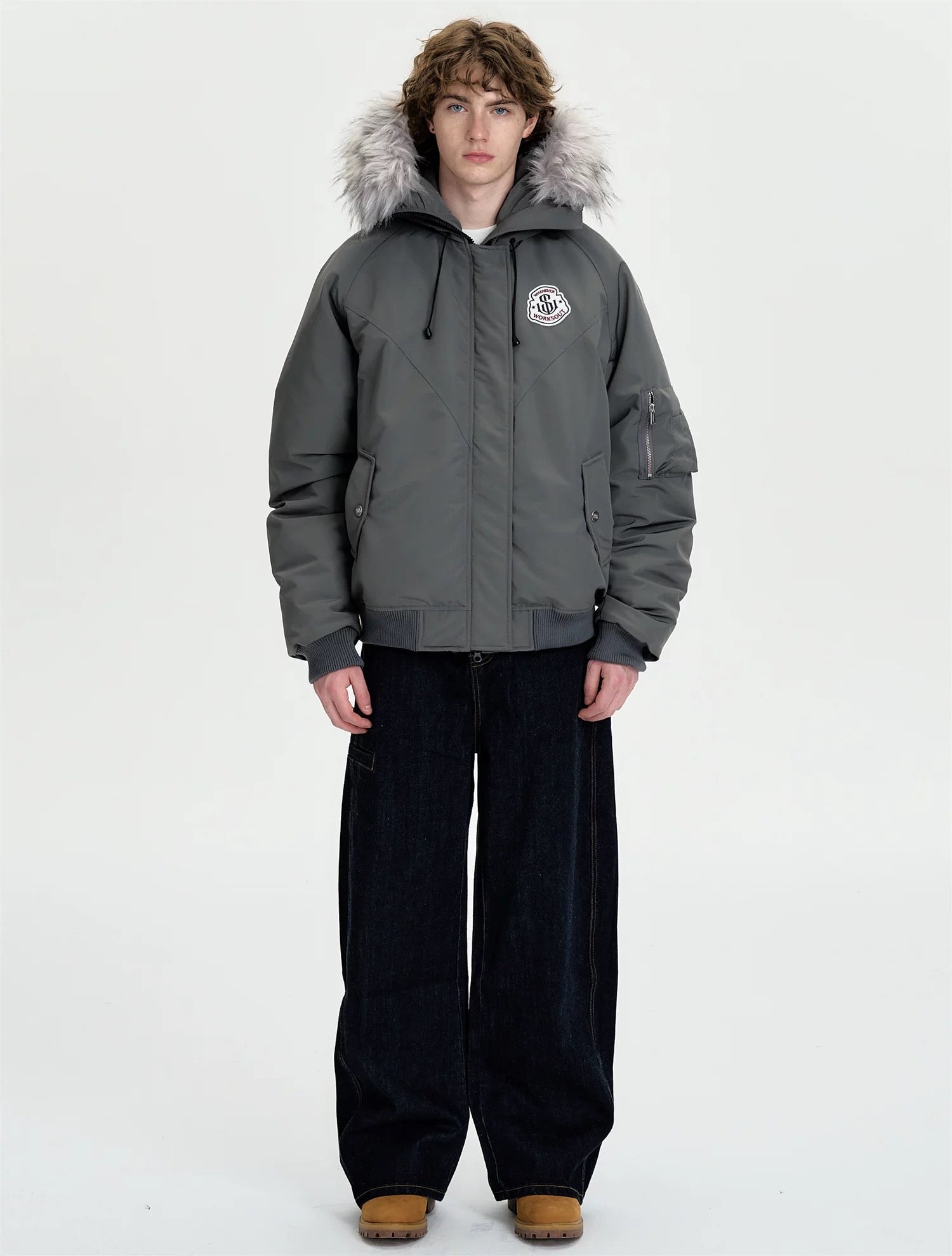 Detachable Fur Hooded Parka – Vintage American Winter Cotton Jacket FE0345