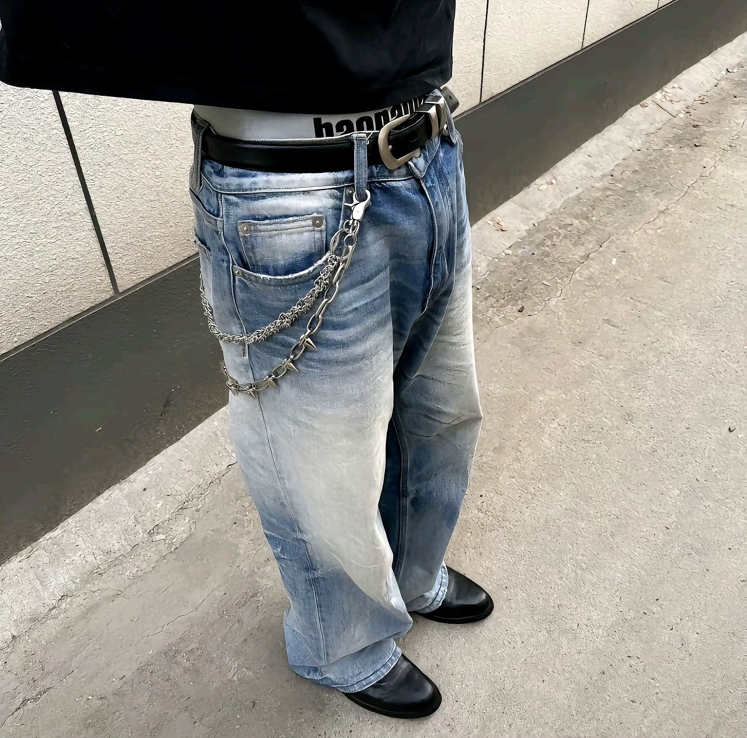 Washed Blue Straight-Leg Denim Jeans FE0065