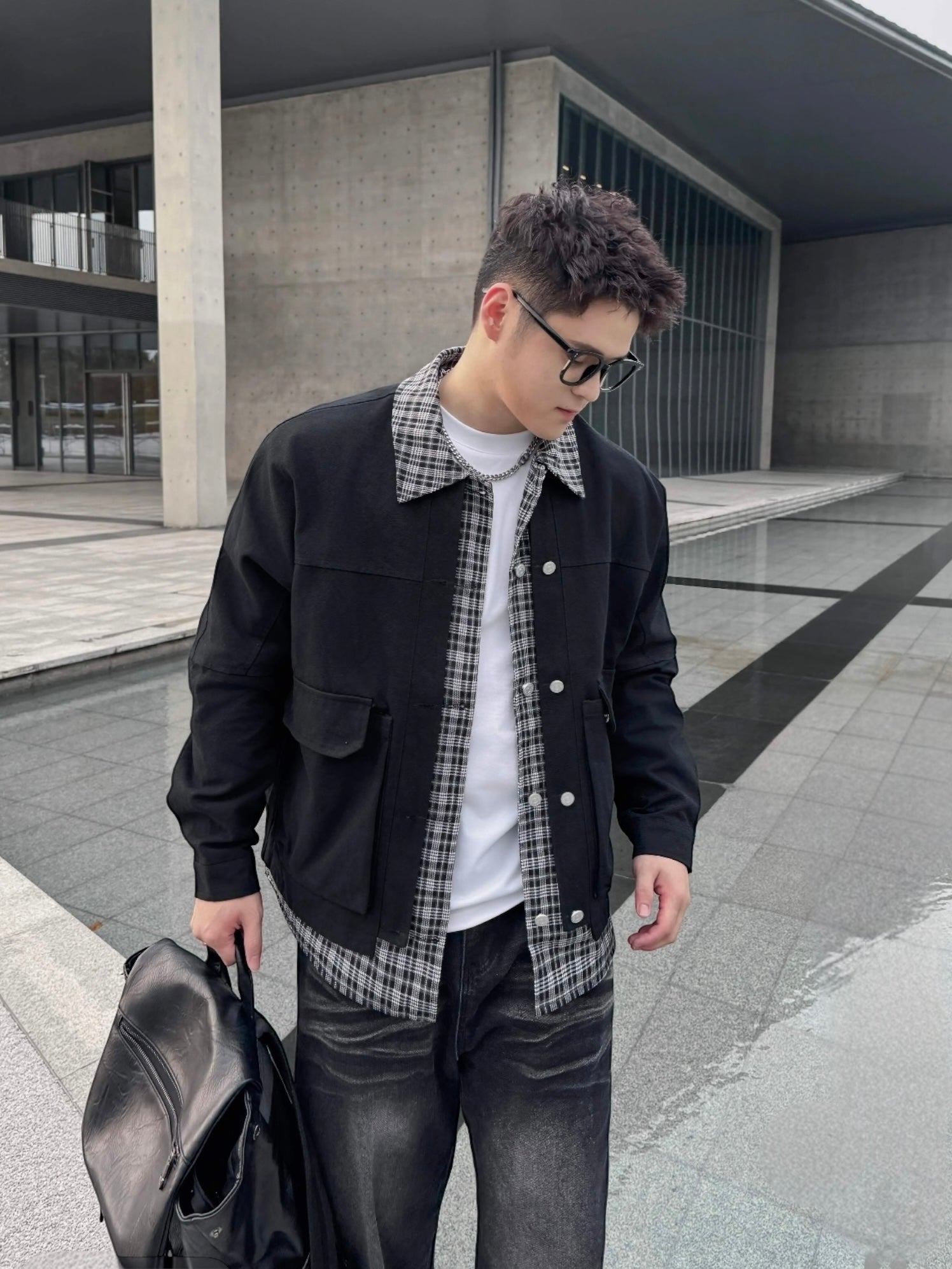 PLAID LAYERED WORK JACKET FE0496