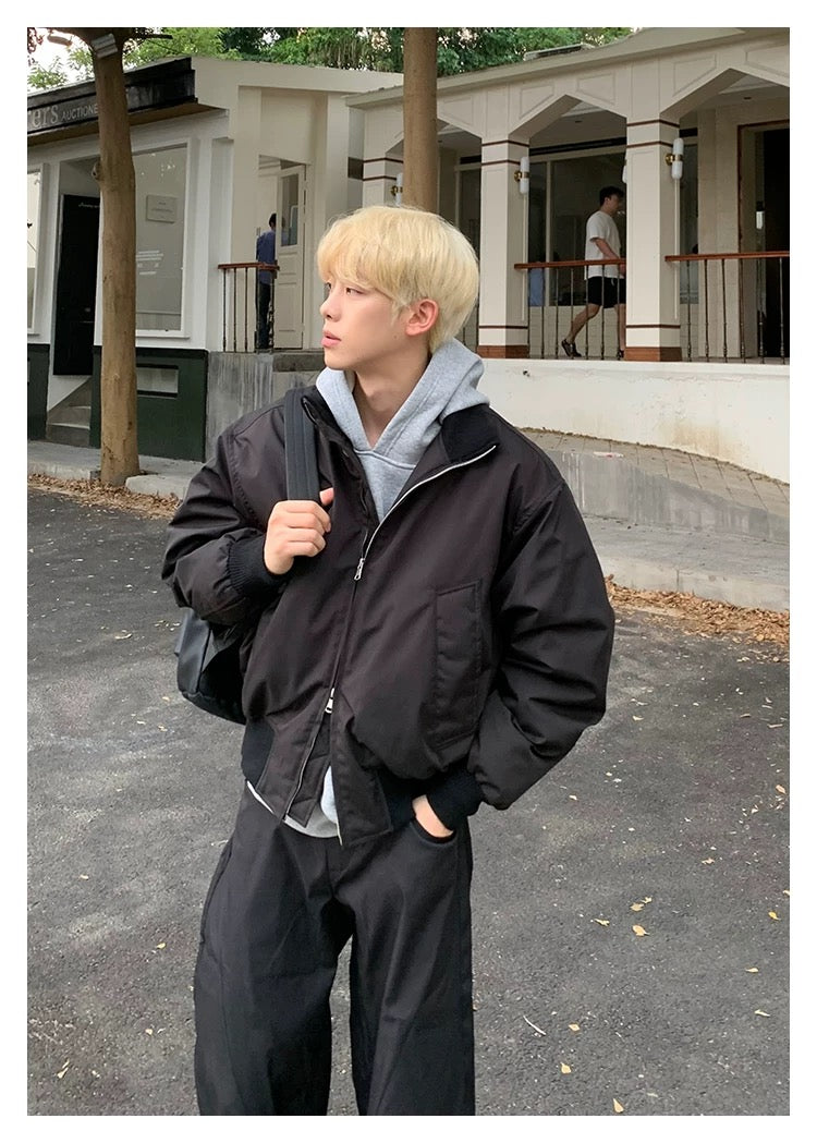 Men’s Short Padded Bomber Jacket – American Retro Street Winter Coat FE0312