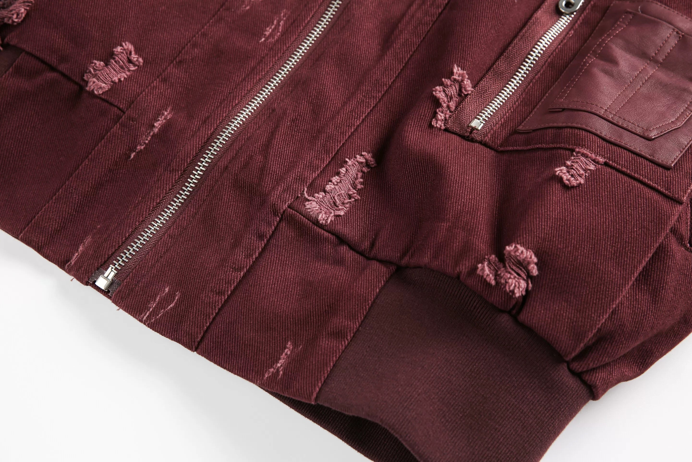 Men’s Burgundy MA-1 Distressed Bomber Jacke FE0306