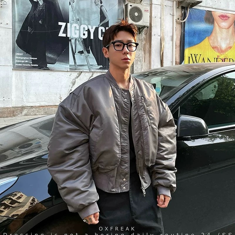 Men’s Cropped Bomber Puffer Jacket – American High Street Short Cotton Outerwear FE0025