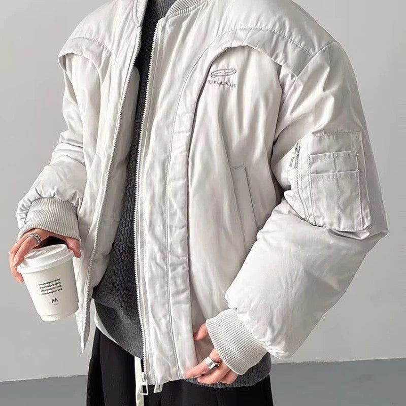 Men’s Deconstructed Bomber Jacket – American Retro High-Street Flight Outerwear FE0041