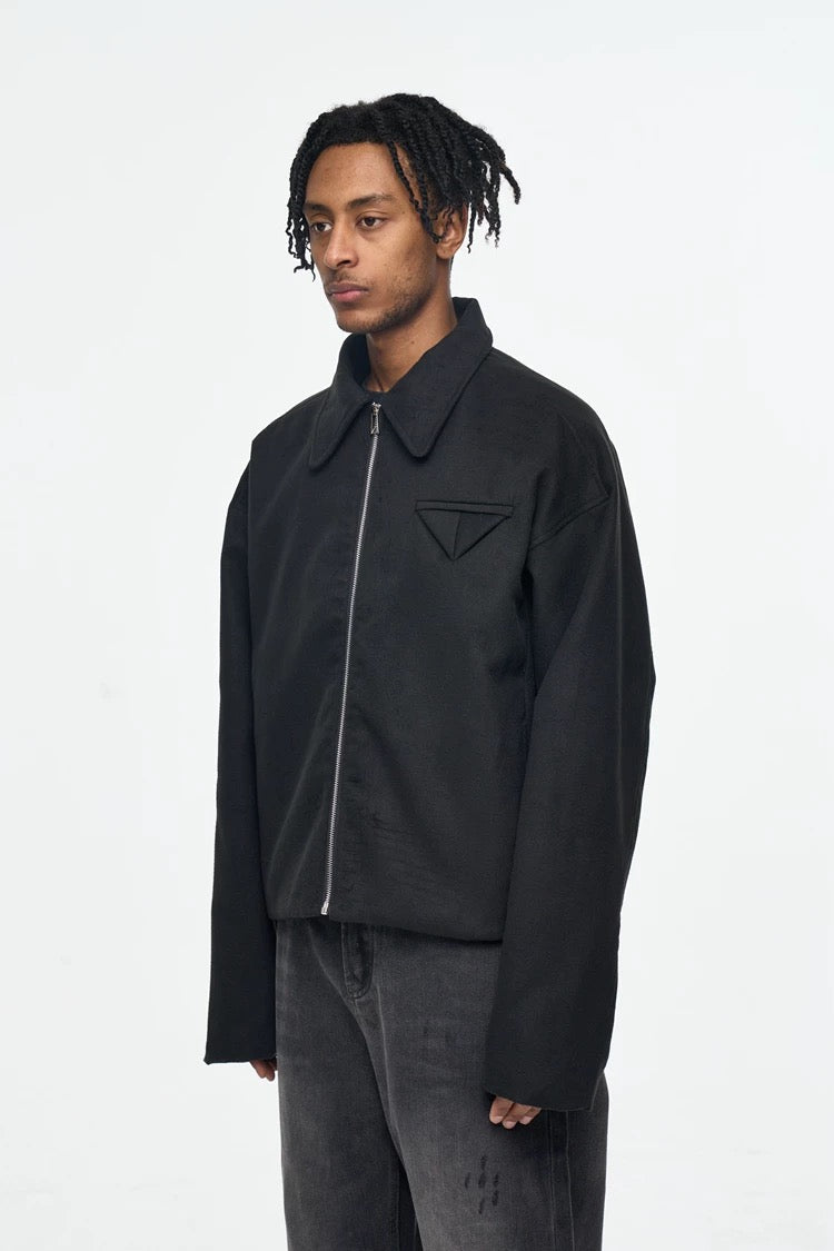 Men’s Retro Boxy Zip-Up Jacket – American Vintage Cropped Street Outerwear FE0035