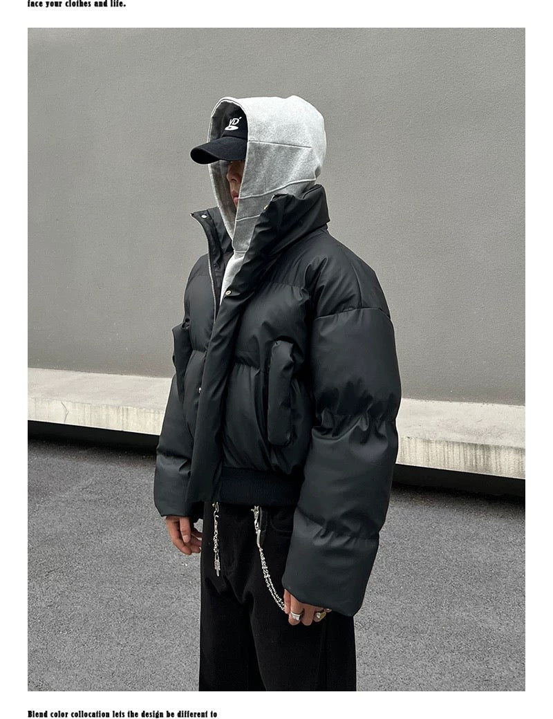 Men’s Clean Fit Short Puffer Jacket – American Minimal Street Winter Coat FE0310