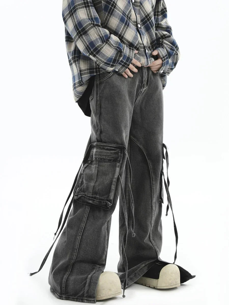 MULTI-POCKET LOOSE STRAIGHT LONG JEANS FE0403