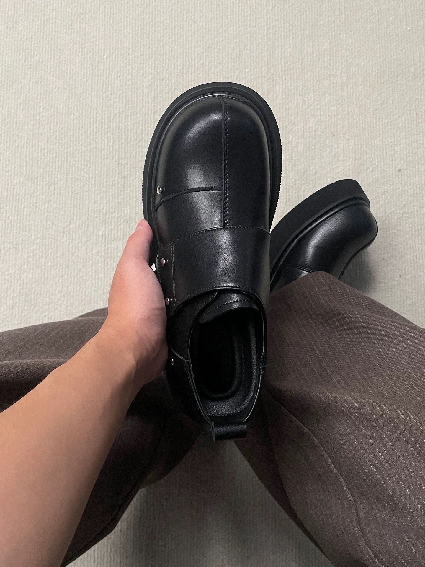 Men’s 2025 New Paris Style Thick Sole Leather Derby Shoes Black Elevator Business Casual Dress Shoes S0012