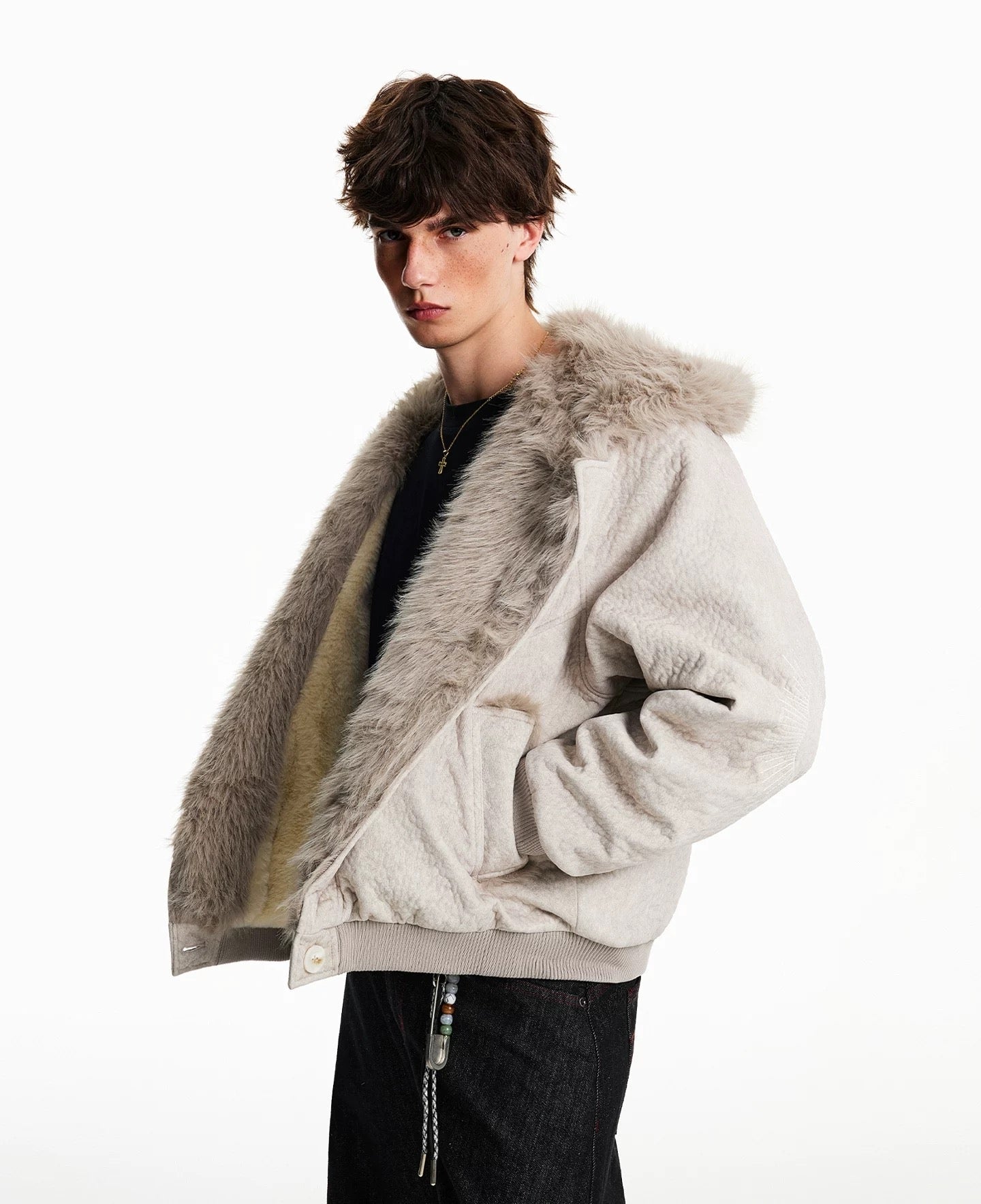 American Vintage Faux Rabbit Fur Hooded Jacket FE0080