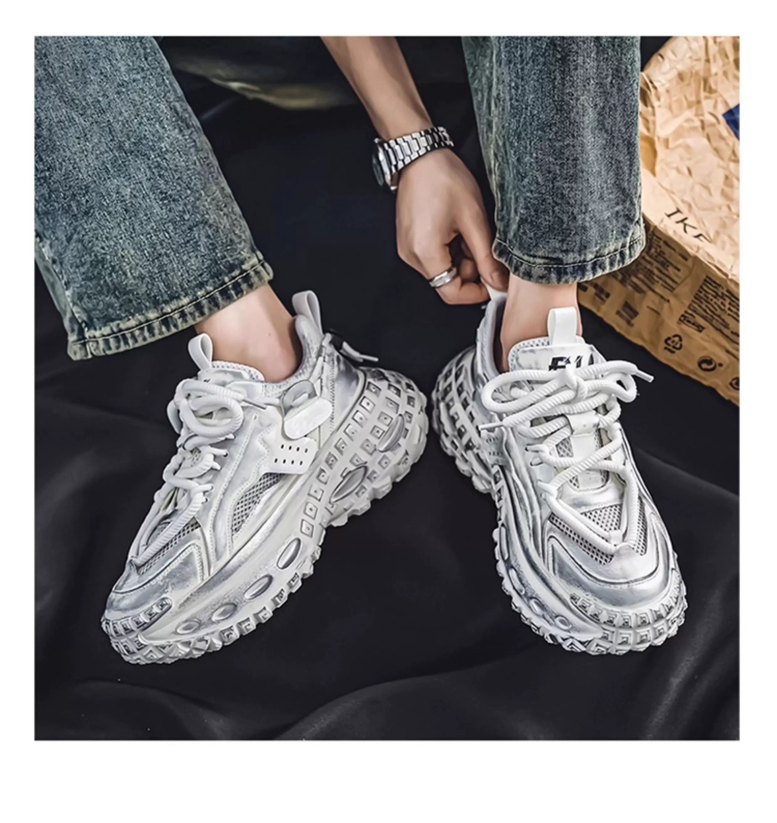 Men’s 2025 New Chunky Sneakers Tire Sole Platform Dad Shoes Fashion Street Style Casual Running ShoesS0016