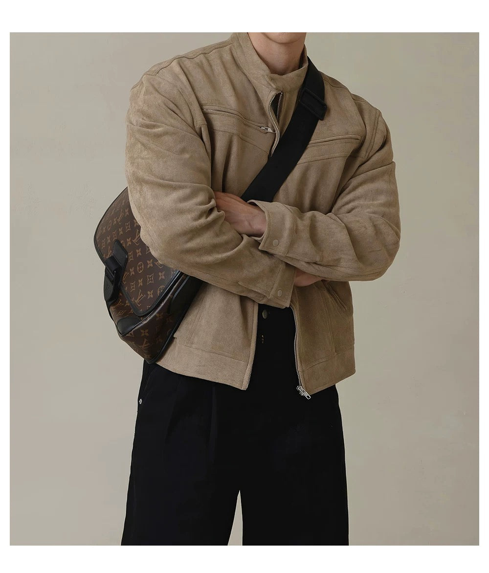 American Stand Collar Jacket – Vintage Streetwear Short Coat for Men FE0340