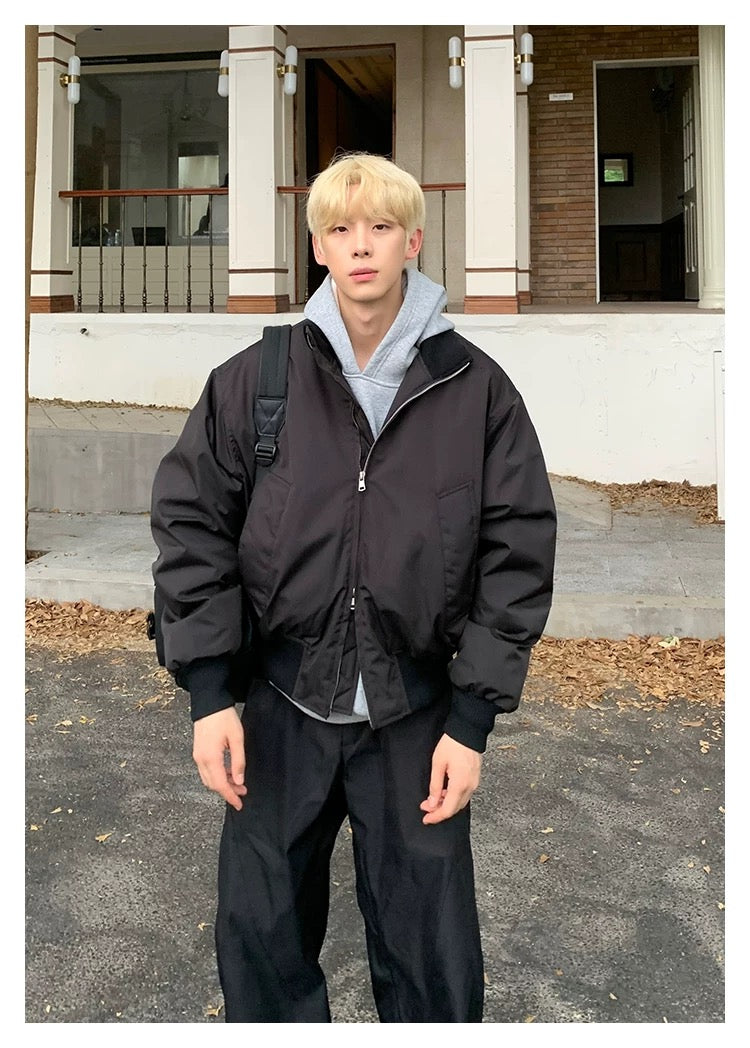 Men’s Short Padded Bomber Jacket – American Retro Street Winter Coat FE0312