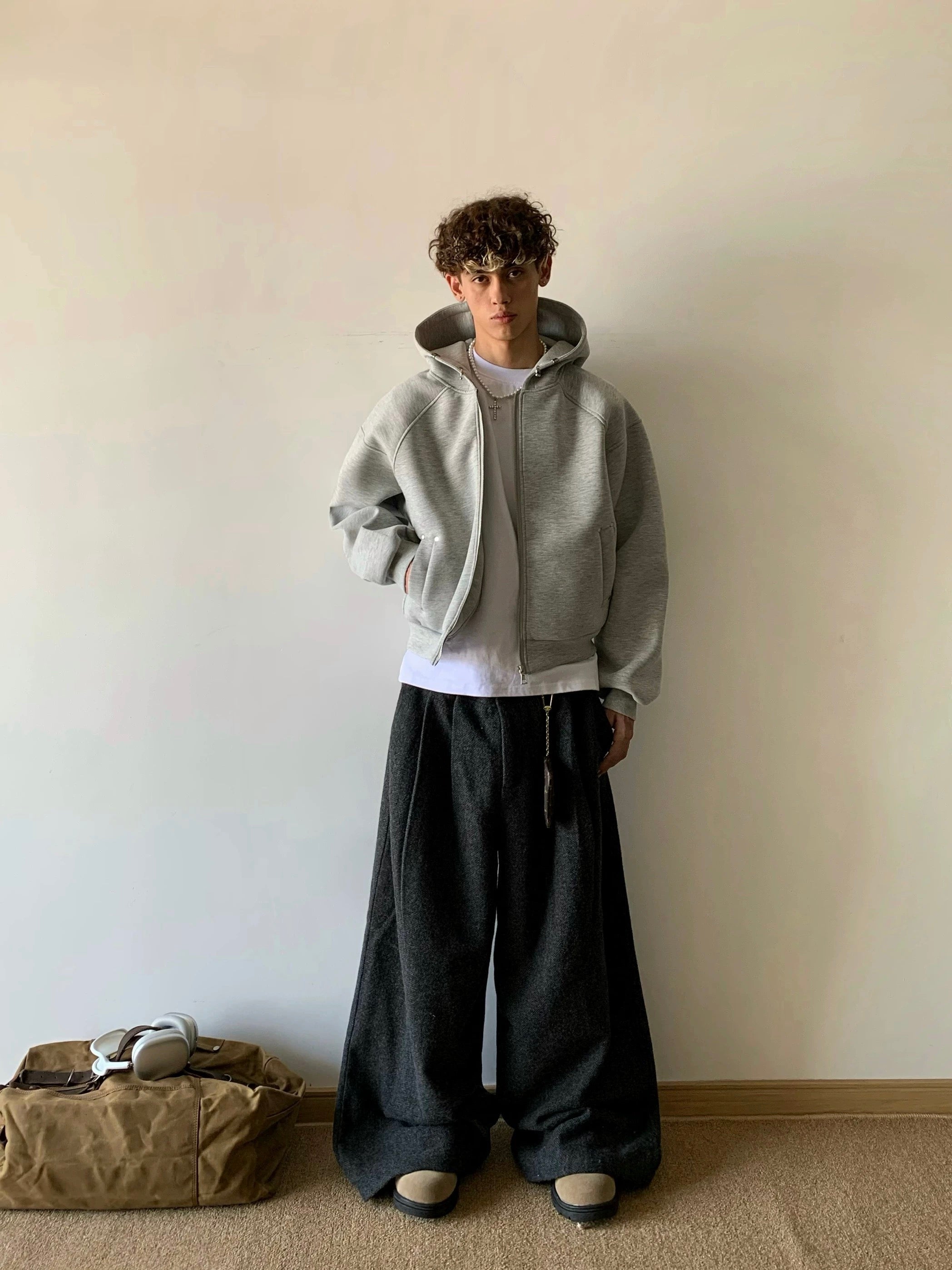 Men’s Cropped Zip-Up Hoodie – American Street Minimal Short Hoodie Jacket FE0003