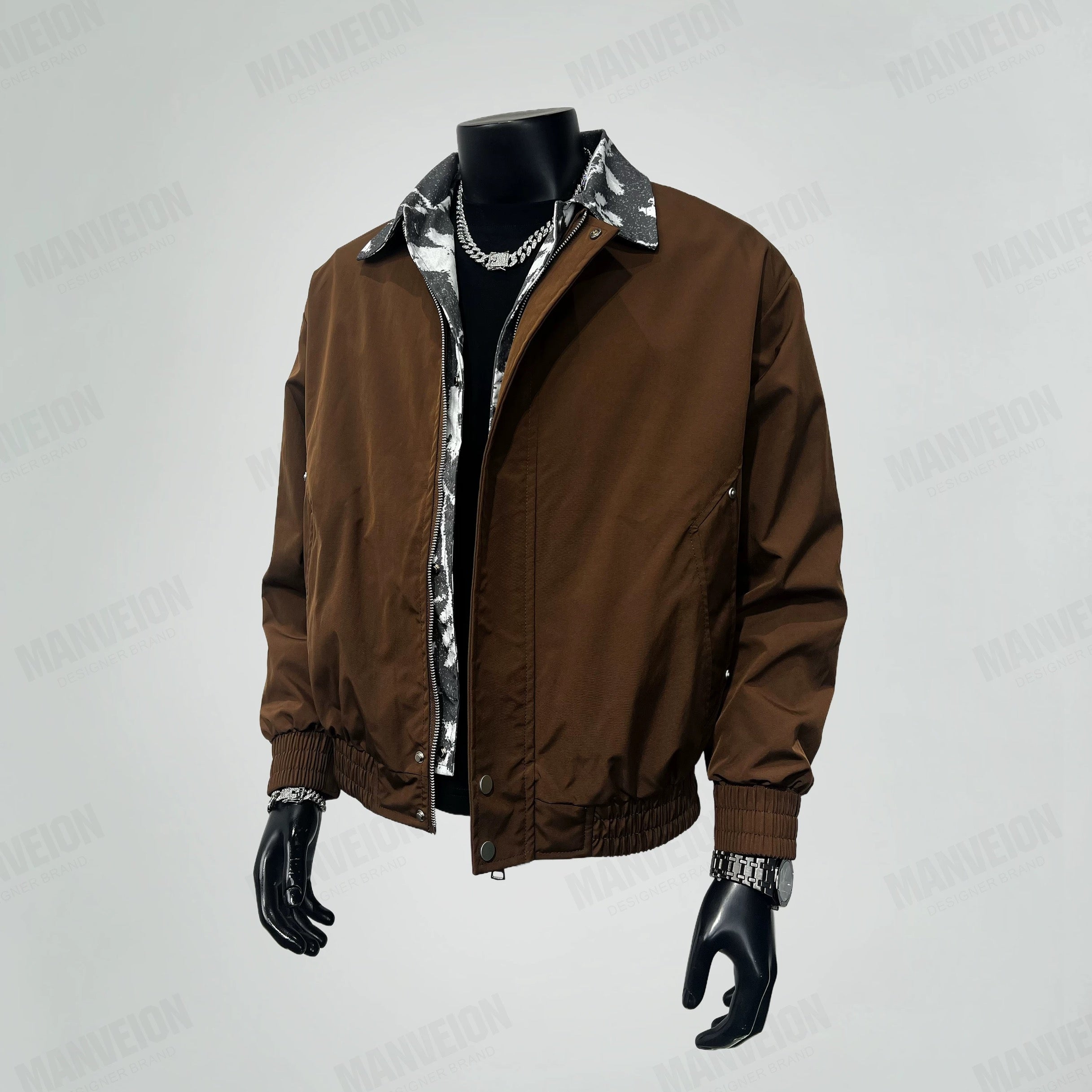 Men’s Vintage Layered Collar Jacket – Loose Fit Retro Streetwear Coat FE0015