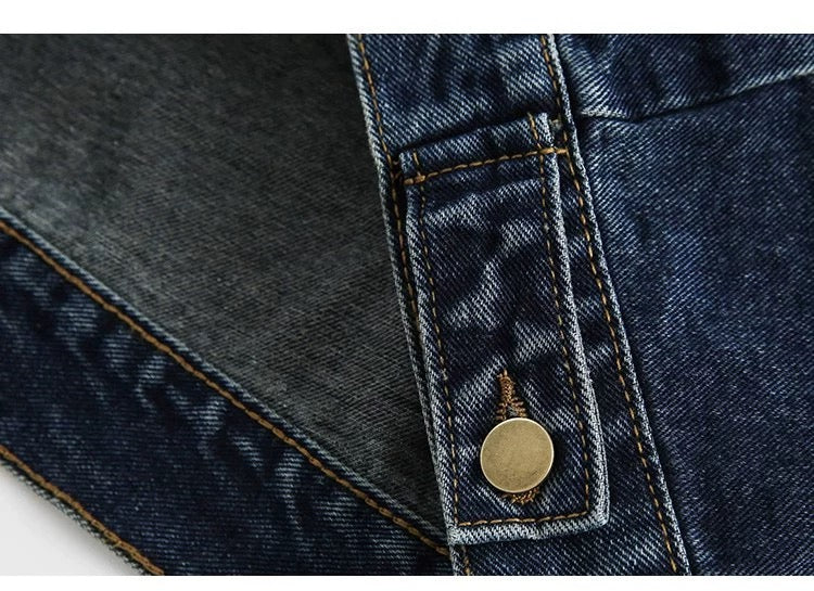 Men’s Vintage Patch Denim Jacket – American Retro Streetwear Outerwear FE0288