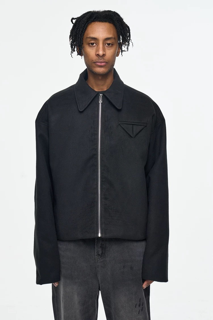 Men’s Retro Boxy Zip-Up Jacket – American Vintage Cropped Street Outerwear FE0035