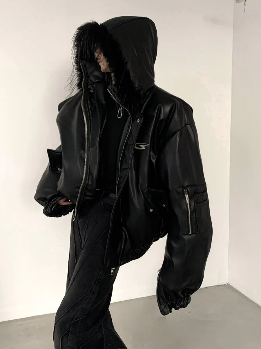 FUR DESIGN COTTON PUNK LEATHER JACKET FE0478