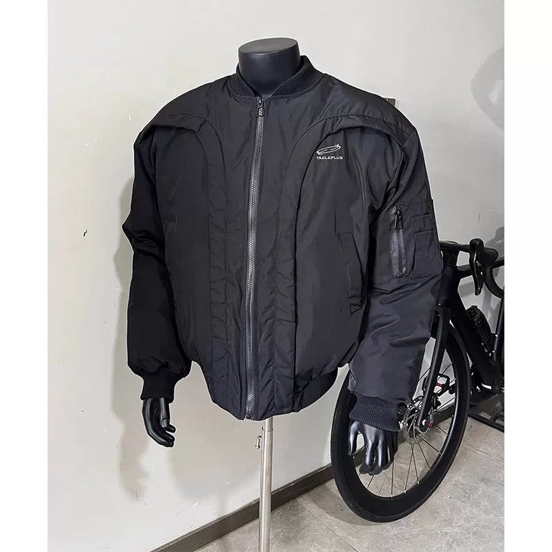 Men’s Deconstructed Bomber Jacket – American Retro High-Street Flight Outerwear FE0041