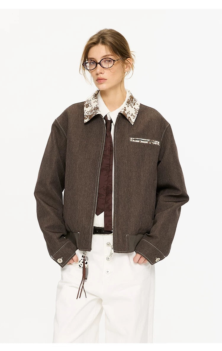 Men’s Contrast Collar Dyed Jacket with Floral Lining – American Vintage Street Outerwear FE0031