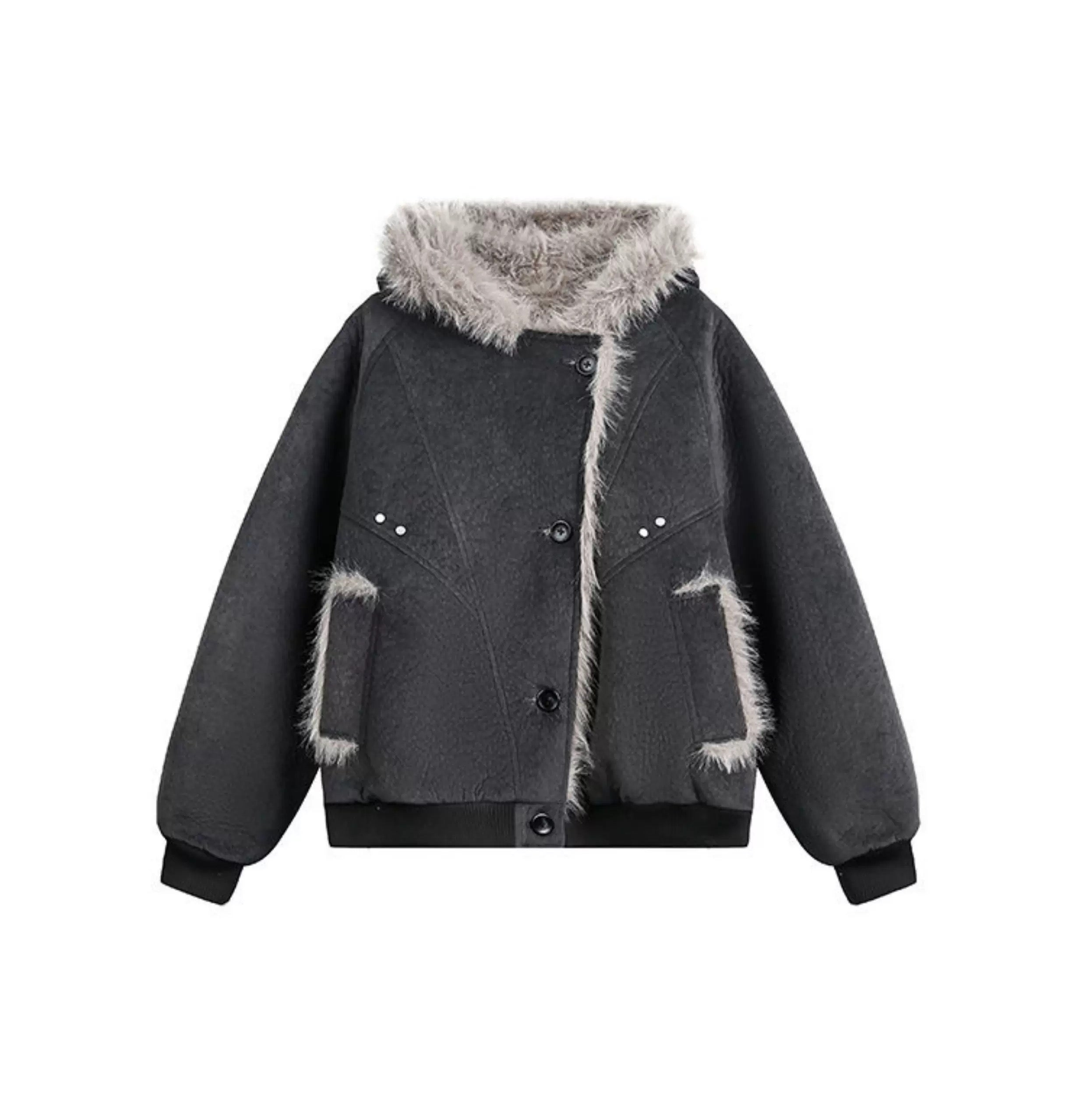 American Vintage Faux Rabbit Fur Hooded Jacket FE0080