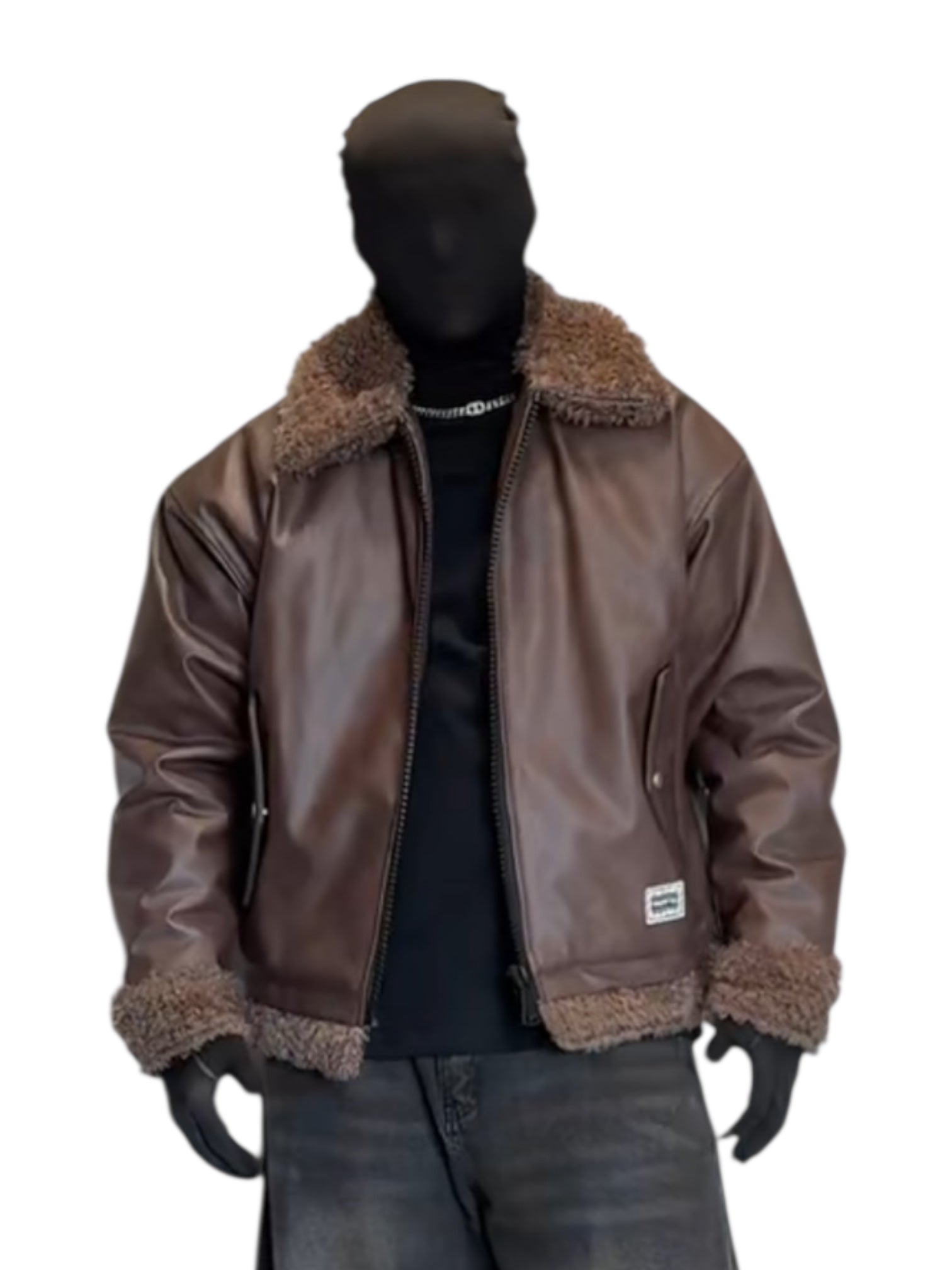 FAUX LEATHER SHEARLING-COLLAR JACKET FE0143