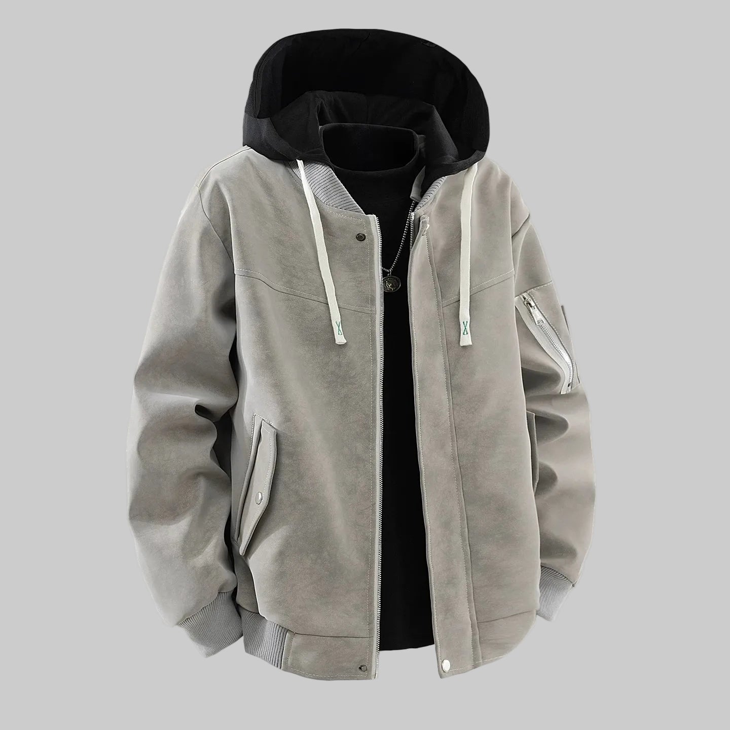 Spring PU leather jacket hooded jacket FE0703