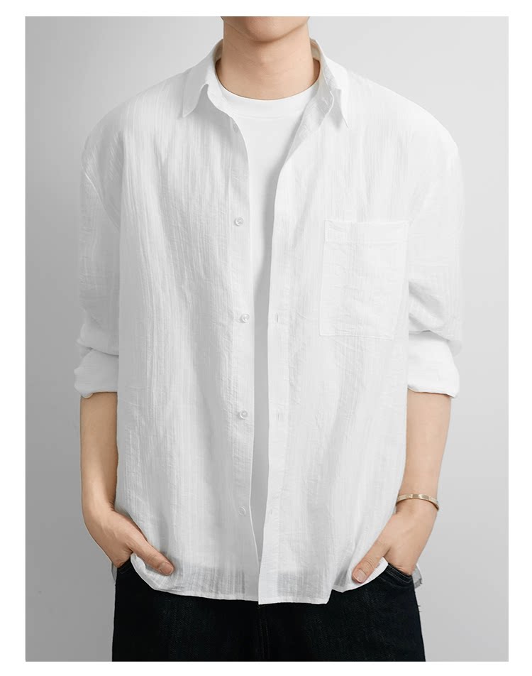 Old money style long-sleeved shirt texture lazy summer thin shirt FE0723